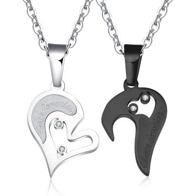 China Loving Heart Necklace 316L Stainless Steel Couples Necklaces Lover Fashionable Double Color Necklace Backed for sale