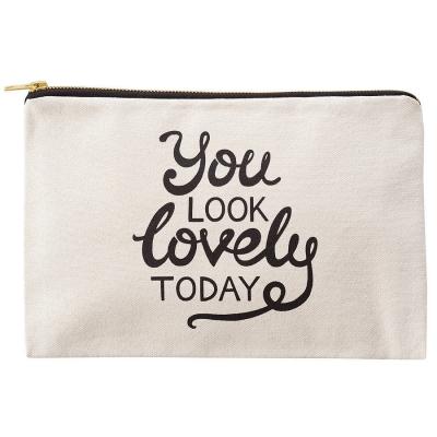 China Custom Fashion Women Fashion Girls Letter Simple Elegant Canvas Makeup Cosmetic Bag for sale