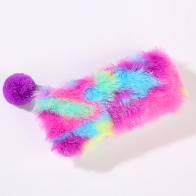 China Schools & Offices Wholesale Fashion Student Gifts Stationery Faux Fur Pen Pouch Bag Cute Plush Rainbow Color Cute School Pencil Case for sale