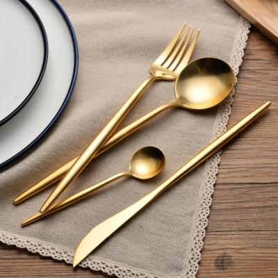 China Minimalist Minimalist Sand Polishing Gold Plated Eco-Friend Reusable Stainless Steel Metal Cutlery Dinnerware Sets for sale