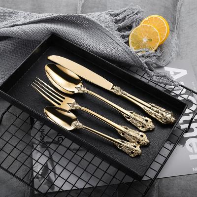 China Homecoming Gifts Minimalist Classic 18/10 Stainless Steel Knife Forks Gold Minimalist Cutlery Set Antique Vintage Silverware Set for sale