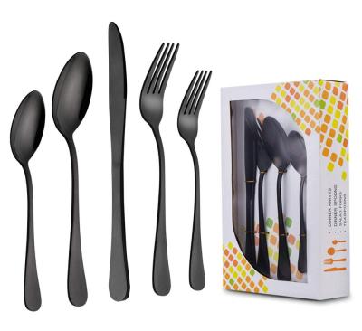 China Long Lasting Black PVD Coated Stainless Steel Fork Spoon Knife Flatware 24 Piece Cutlery Set For Hotel for sale