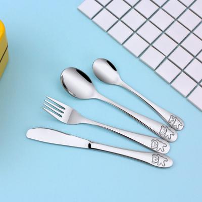 China Disposable Toddler and Baby Silverware Stainless Steel Kids Disposable Custom Cutlery Set with Box for sale