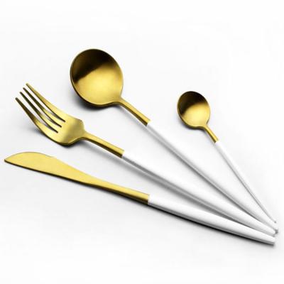 China Gold Forks Knives and Spoon Cutlery Set High Quality Viable Matte White Gold Cutlery Dinner Set for sale