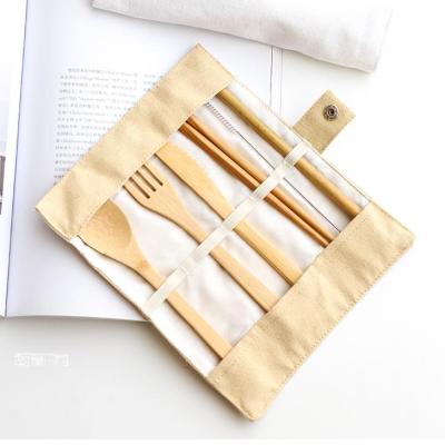 China Portable Reusable Disposable Bamboo Cutlery Straw Drinking With Cotton Pouch Utensils Spoon Brush Chopsticks for sale