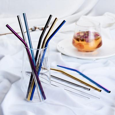 China Viable Viable Colored Titanium Steel Bar and Stainless Metal Straw Set With Cleaning Brush 304 of Wine Accessories for sale