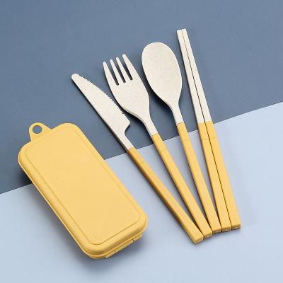 China New Style Sustainable Sustainable Wheat Fiber Flatware Spoon Eco-Friendly Fork Plates Travel Cutlery Set for sale