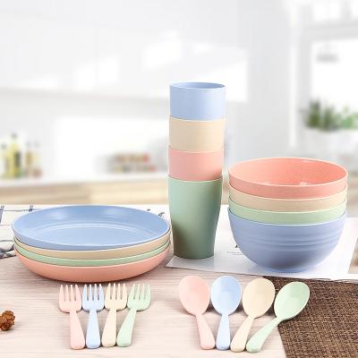 China Sustainable Sustainable Wheat Fiber Straw Spoon Fork Plates Travel Biodegradable Cutlery Set Eco - Friendly for sale