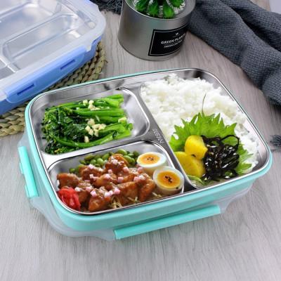 China Sustainable Food Bento Box With 3 Compartment Container Stainless Steel Leak Proof Lunch Box for sale