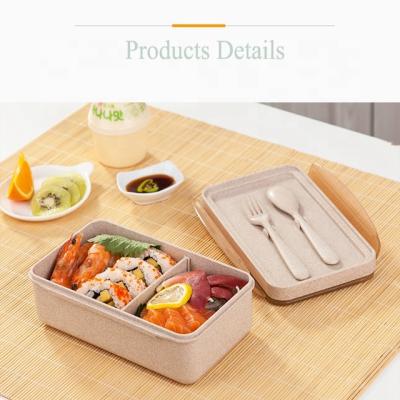 China Wheat Straw Portable Bento Lunch Box Reusble Microwavable Cutlery Set Wheat Straw Biodegradable Cutlery Set for sale