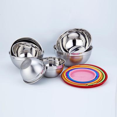 China Hot Selling Different Sizes Amazon Stainless Steel Salad Dessert Sustainable American Dessert Bowls With Colorful Silicone Lids for sale