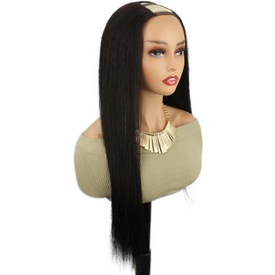 China Silky straight wave for woman color 30 inch wig mongolian cuticle aligned black curly hair left side u part wig straight for sale