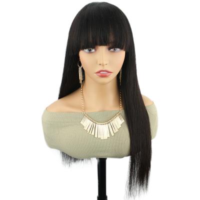 China Silky Straight Wave For Black Women Non Straight Long 200 Density 100 Lead Hair Short Wig With Bangs for sale