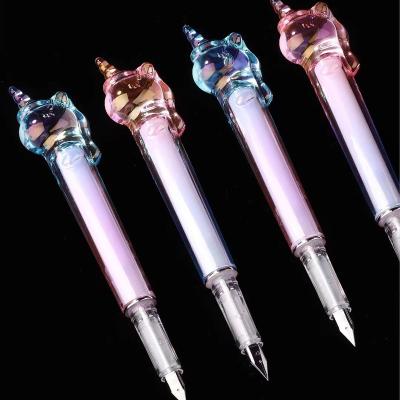 China Customized Hot Selling Customized Fountain Pen Normal KUKI Unicorn Kawaii Stationery Crystal Rainbow Color Cutting Gel Ink Pen for sale