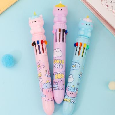 China Logo With Gift Pen Ten Custom Eco Friendly Cute Fresh Colors Pink Unicorn Ball Pen With Main Box Novelty School Supplies for sale