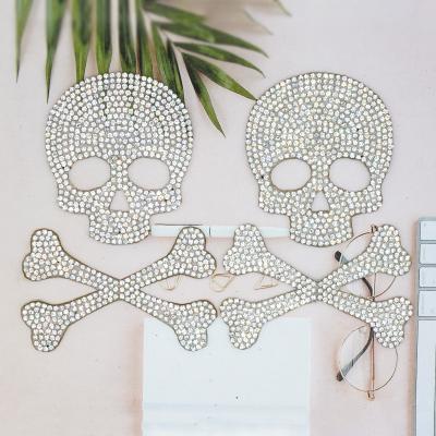 China 3D Custom Iron on punk style rhinestone skull bone design DIY Crystal Rhinestone for Garment for sale