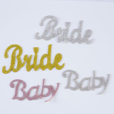 China Flatback NEW Hot Sale Crystal BABY BRIDE  Patch  Rhinestone Sparkly Letter Iron on Patch Diy 3D for Clothing Bag Hats for sale