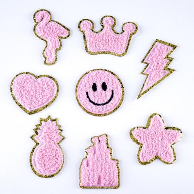 China 3D Chenille Patch Glitter Iron On Patch Adhesive Sewing Appliques for Clothing for sale