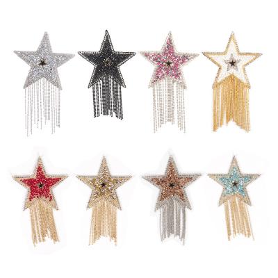 China 3D Popular iron on rhinestone star patch diamante DIY  with tassels garment for sale