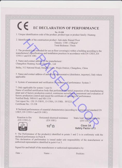 CE CERTIFICATE - CHANGZHOU HT RAISED FLOOR CO.,LTD