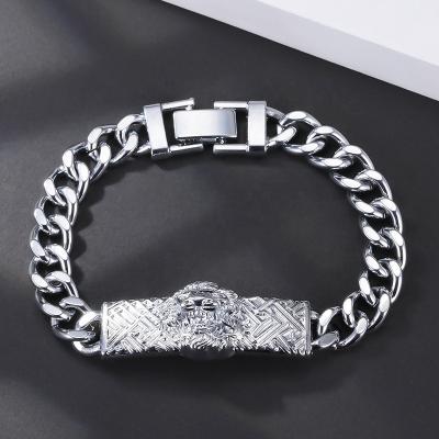 China Custom Chunky Cuban Popular Fashion Hip Hop Men's Bracelet Silver Plated Bracelet for sale