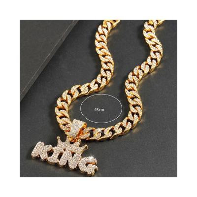 China Fashion Hip Hop Luxury Cuban Gold Plated Chain Necklace Full Diamonds Necklace Jewelry For Unisex for sale