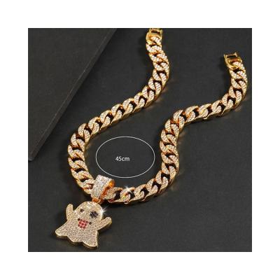 China Trendy Fashion Gem Jewelry Engraved Hip Hop Cuban Gold Plated Chain Necklace Pendant Necklace for sale