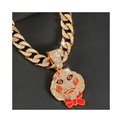 China Fashion Stylish Gem Hip Hop Pendant Necklace Full Iced Out Hip Hop Miami Cuban Chain Necklace for sale