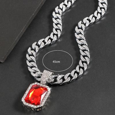 China Fashion Men's Hip Hop Cuban Chain Full Diamond Rhinestone Necklace Silver Plated Necklace for sale