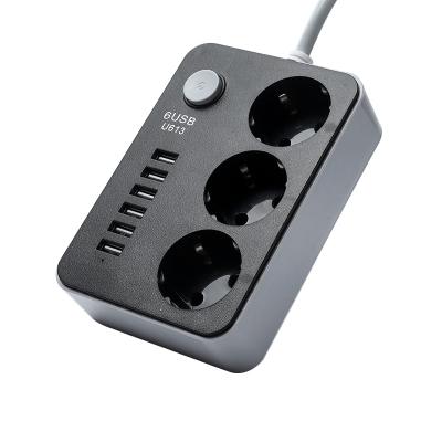 China EU Standard 6 Socket 3 High Quality Residential / General Purpose USB Power Strip With Switch for sale