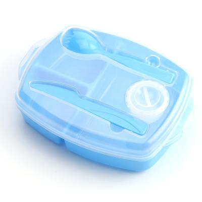 China Eco-Friendly Plastic Kids Bento Food Storage Lunch Box Food Containers Steamable Lunch Box With Knife And Fork for sale