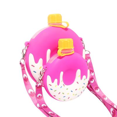 China 250ml 900ml Viable Customizable Children Silicone Donut Water Bottle Kindergarten Baby Anti-drop Portable Water Cup With Neck Hanging for sale