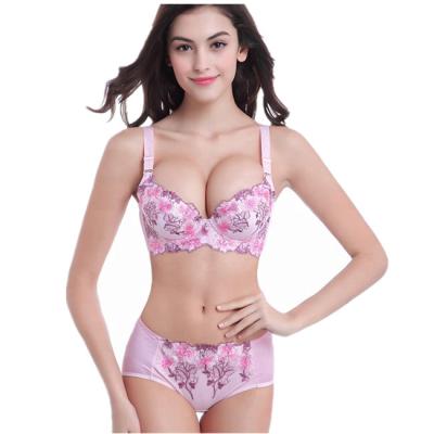 China Women Antibacterial Sexy Bra Set Girls Adult Panties And Bra Sets Lace Up Underwire Bra Push Up for sale