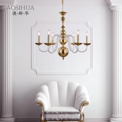 China AOSIHUA type European luxury modern gold chandelier, hotel villa living room bedroom Europe curved glass chandelier for sale