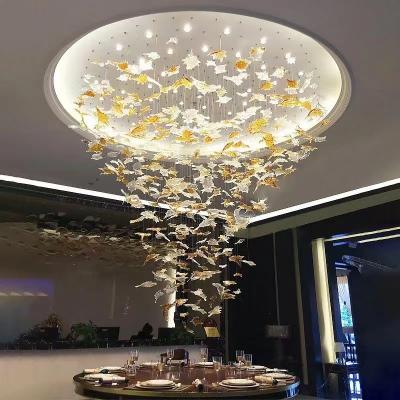 China Custom sale service art building duplex villa hotel hotel maple leaf engineering glass chandelier for sale