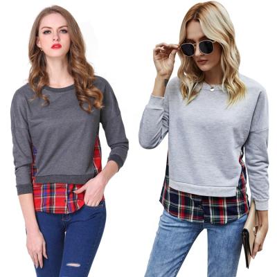 China Autumn popular women's fashion fake upper two-piece plaid Anti-wrinkle quilting slim fit long sleeve T-shirts for women for sale