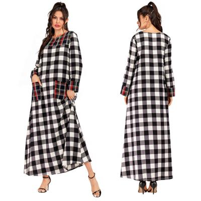 China Best Selling Vintage Fashion Anti-Static Double Pocket Elegant Muslim Quilting Style Women Muslim Clothing Plaid National Islamic Dress for sale