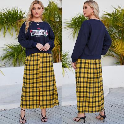 China Fashion Viable Plaid Two Piece Suit Plus Size Women's Clothing Printed Plus Size Women Set Two Piece Plus Size Clothing for sale