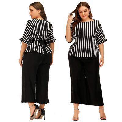 China Fashion Anti-Static Thin Women's Summer Leg Clothing Pants Striped Top Wide Leg Suit Women's Clothing Manufacturers for sale