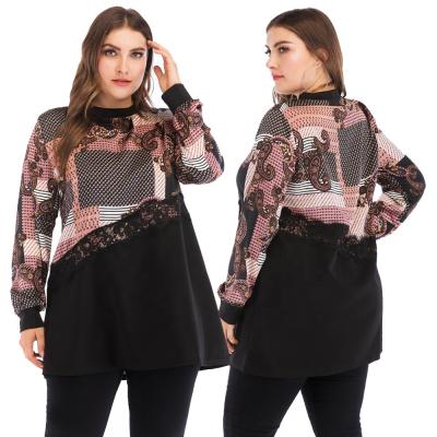 China Plus Size Anti-wrinkle Women's Lace Dress Custom Women's T-shirt Loose Slim Mid Long Sleeve T-shirt for sale