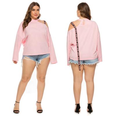 China Anti-pilling Spring And Autumn Solid Off Shoulder Letter Strap Top Long Sleeve Loose T-Shirt Fashionable for sale