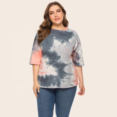 China Anti-Wrinkle Plus Size Female Apparel Round Neck Tie Dyed Loose Sleeve Short Casual T-Shirts For Women for sale