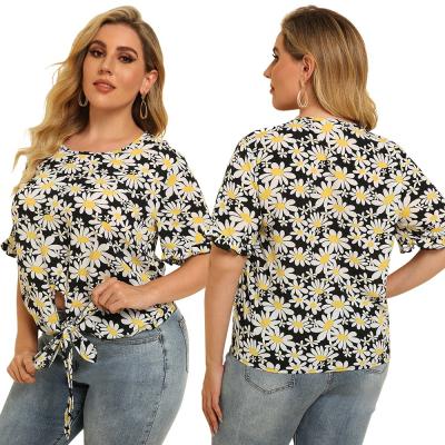 China 2021 Summer New Breathable Spring Round Neck Loose T-shirt Printed Top Plus Size Floral Clothing Blouse for sale