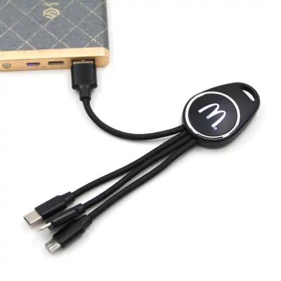 China Multi Function Cable High Quality 3 in 1 Charging Cable Keychain USB Date Cable With LED Logo Fast Charging and Data Transfer Cable For Apple Android for sale