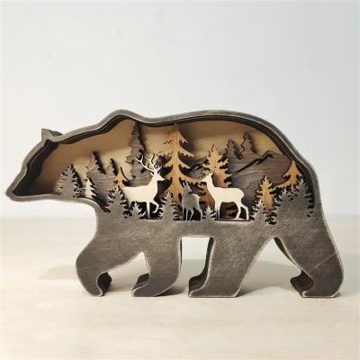 China Europe Creative Gifts Carving  3D Wooden Gifts Lighting House Wood Crafts Household Ornament LED Mini Animal Wooden Home Decor Article for sale