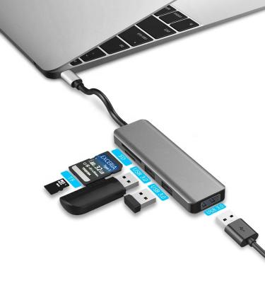 China Multiple USB-C connects support plug type c hub or type c adapter with 3usb3.0+sd+tf, type c hub for macbook pro and other laptops for sale