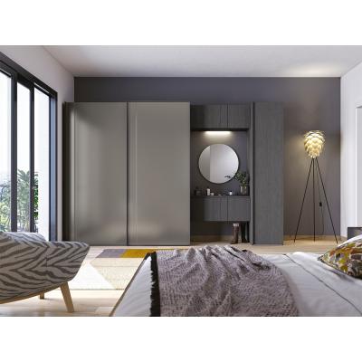 China Durable Contemporary Design Light Gray Matt Lacquer Three Sliding Door Wardrobe for sale