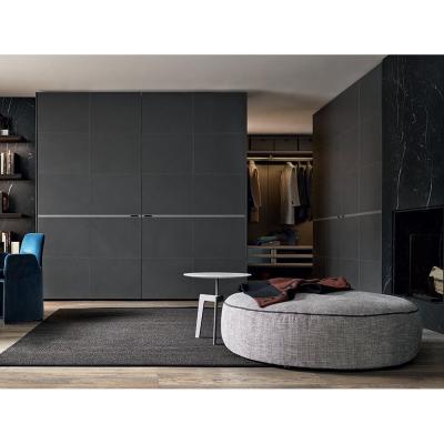 China Modern Durable Dark Gray Wooden Sliding Door Wardrobe Cabinet Furniture With Drawers for sale