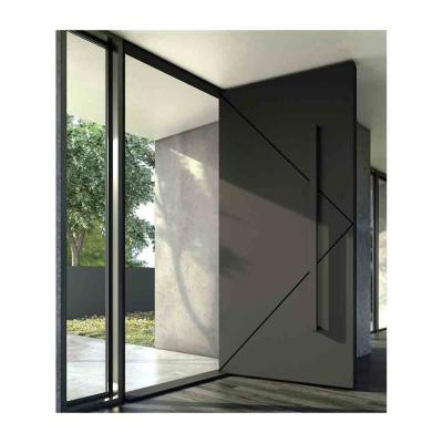 China Modern Matt Black Stainless Steel Metal Pivot Glass Door With Tempered Glass for sale