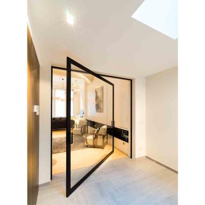 China Modern Exterior Sun Render Modern Design Aluminum Metal Panel Pivot Door With Double Glazing Resistant for sale